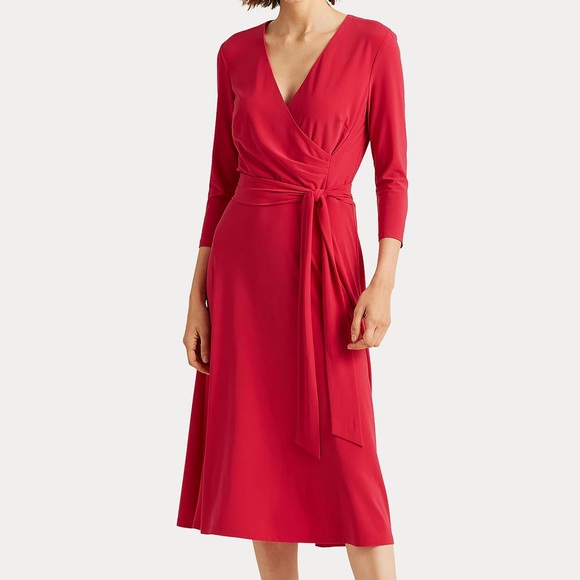 Lauren Ralph Lauren
Surplice V-Neck 3/4 Sleeve Faux Wrap Midi Dress  NWT - Picture 1 of 5